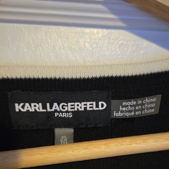 Karl Lagerfeld Black and Cream Geometric Sweater - Picture 2 of 4